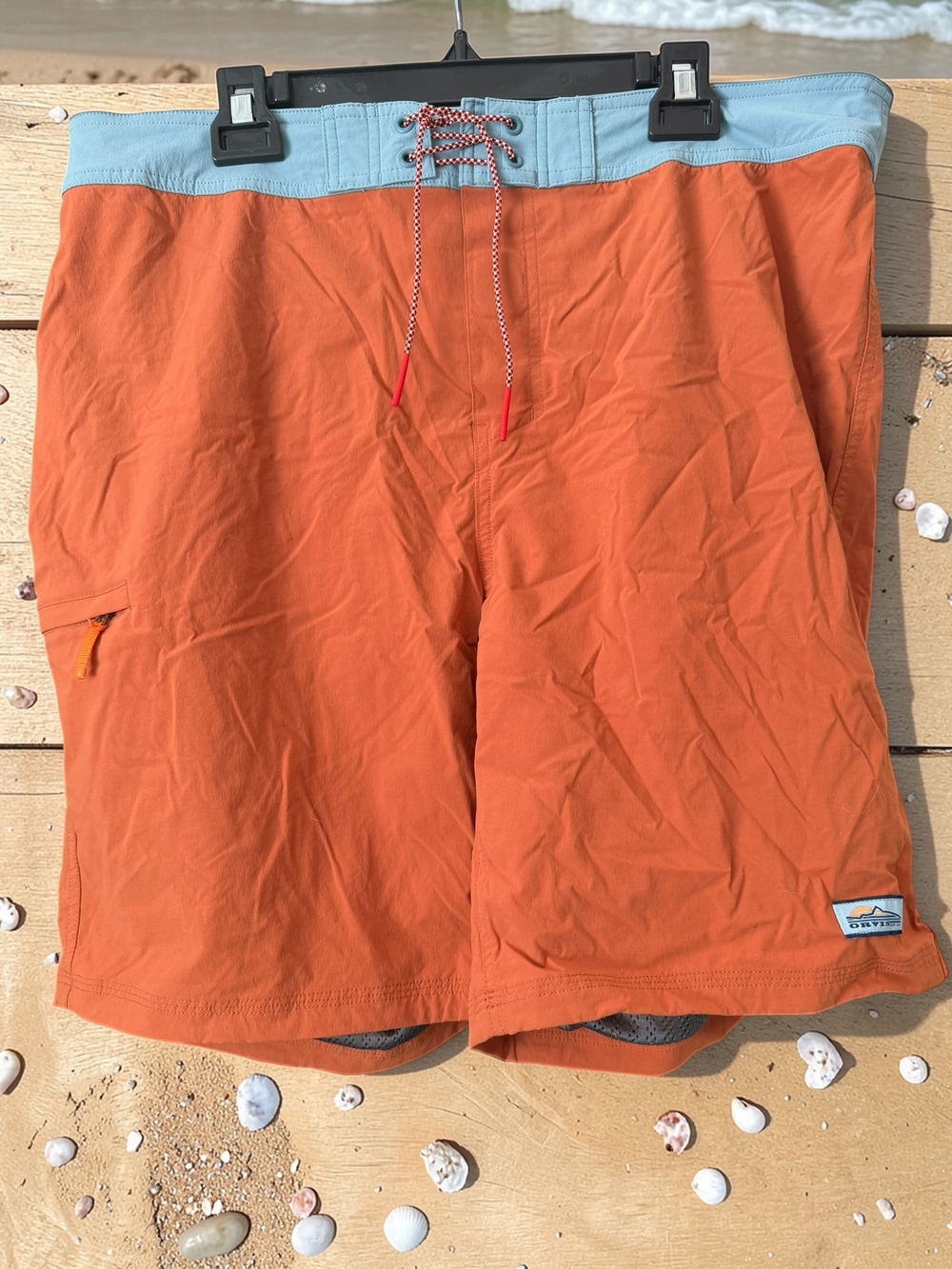 Orvis Hybrid Shorts Mens Large Orange Blue Swim Board Fishing Outdoor